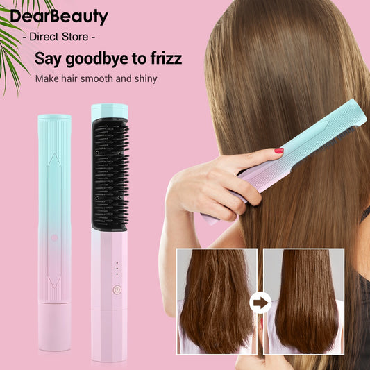 Rechargeable Hair Straightening Comb – Wireless Dual-Purpose Curler & Straightener ✨‍♀️