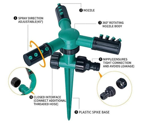 360° Automatic Rotating Lawn Sprinkler | Adjustable Garden Irrigation Tool