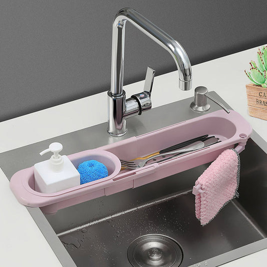 Telescopic Sink Rack & Sponge Holder | Adjustable Kitchen Organizer