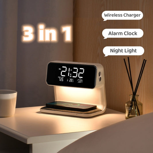 3-in-1 Bedside Lamp – Wireless Charger, Alarm Clock & Touch LED Desk Lamp ✨