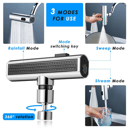 3-in-1 Kitchen Faucet – Pull Down Sprayer with Waterfall, Shower & Scraper Modes