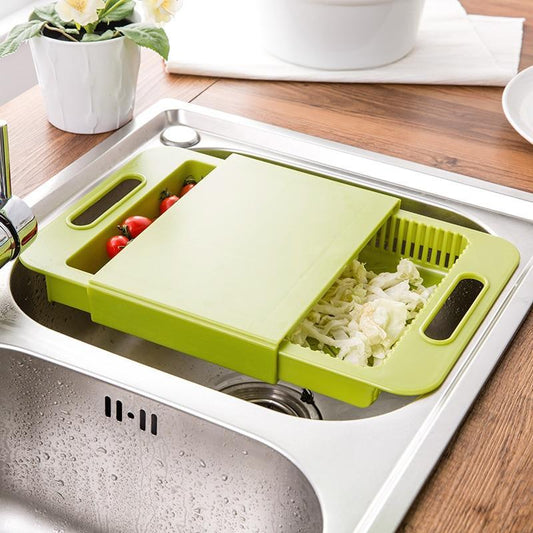 Retractable Cutting Board with Drain Basket | 2-in-1 Kitchen Tool