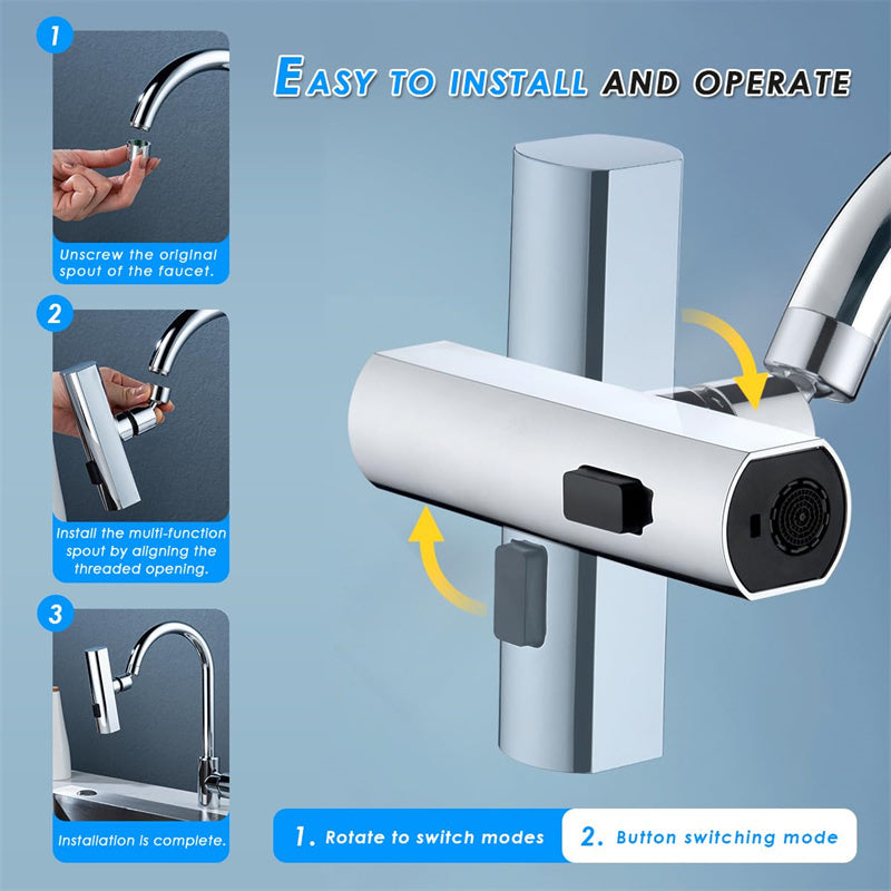 3-in-1 Kitchen Faucet – Pull Down Sprayer with Waterfall, Shower & Scraper Modes